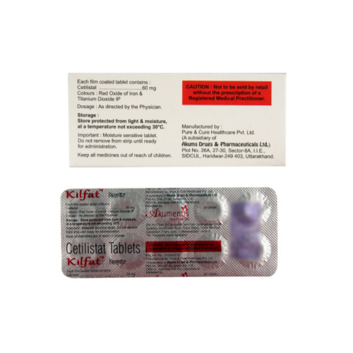 Kilfat 60 tablets silver blister pack back side with label