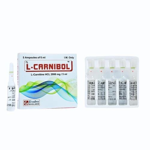 L-Carnibol box with five 1ml ampoules laid out, front label visible
