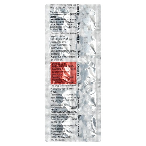 Lamez 50 blister strip showing tablet layout