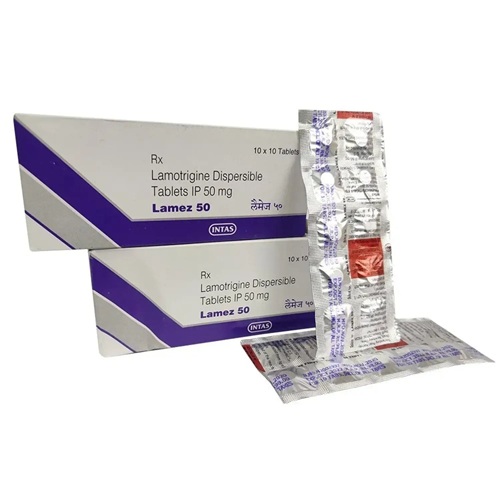 Lamez 50 tablets box with blister pack side view