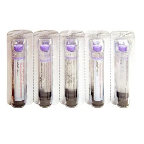 Lantus insulin glargine vials arranged in transparent protective tubes packaging