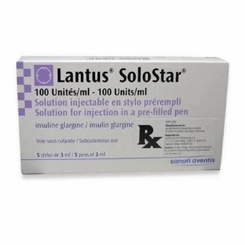 Lantus Solostar 5x3ml long-acting insulin injection pack with product labeling