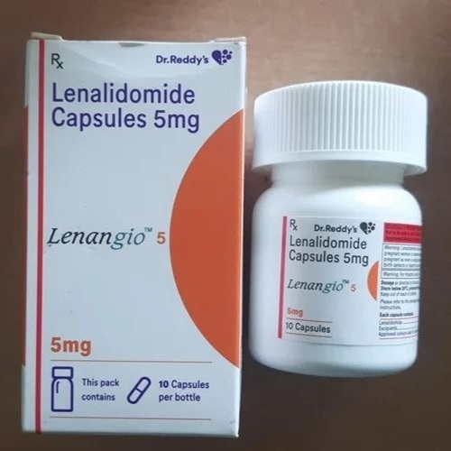 Lenangio 5 (Lenalidomide) 5mg 10 capsules white pill bottle with branded carton packaging for oncology treatment online pharmacy