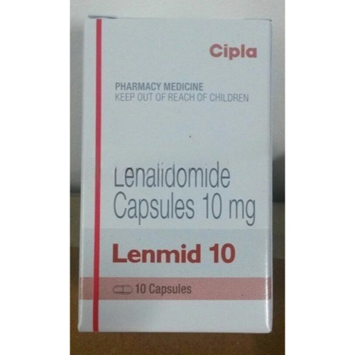 Lenmid 10 (Lenalidomide) 10mg 10 capsules close-up carton box with Cipla branding for oncology treatment online pharmacy