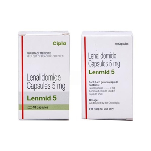 Lenmid 5 (Lenalidomide) 5mg 10 capsules two carton boxes side-by-side with clear labeling for oncology treatment online pharmacy