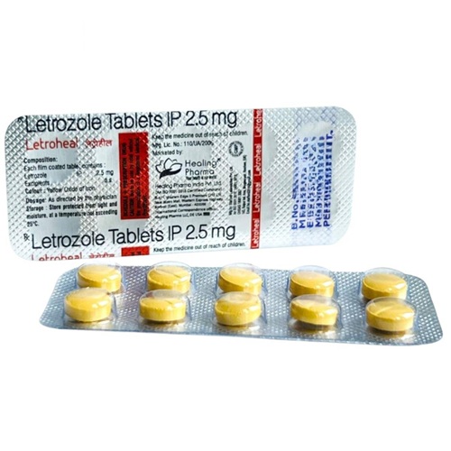 Letroheal 2.5 (Letrozole) 2.5mg 30 tablets close-up blister pack with printed foil details for hormone therapy online pharmacy