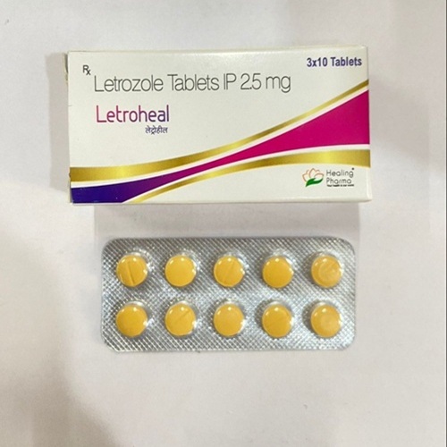Letroheal 2.5 (Letrozole) 2.5mg 30 tablets blister strips and carton packaging set display for oncology treatment online pharmacy