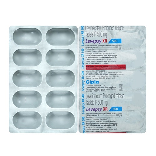 Levepsy XR 500 blister strip showing extended-release tablets