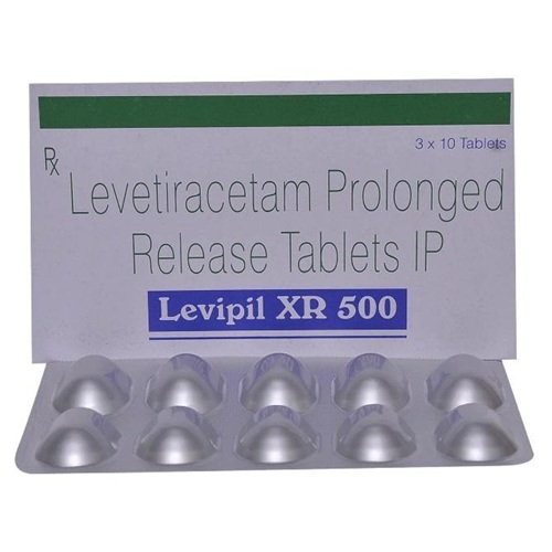 Levipil XR 500 tablets box with blister pack side view