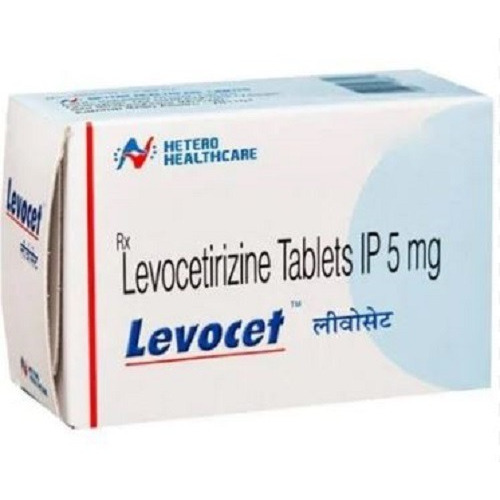 Levocet 5 tablets box with blister pack side view