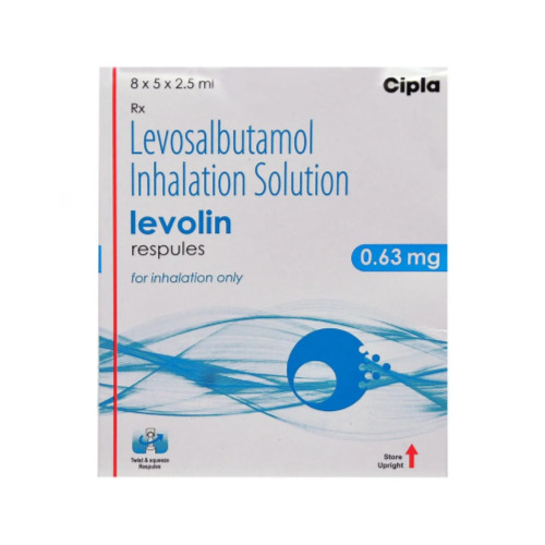 Levolin 0.63mg (Levosalbutamol) respules box packaging for inhalation solution