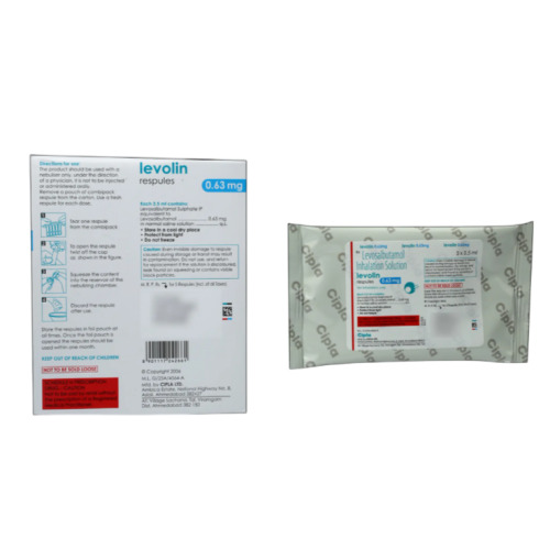Levolin 0.63mg (Levosalbutamol) detailed instruction leaflet with respules packaging