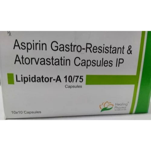 Lipidator-A 10/75 capsule branded box packaging aspirin atorvastatin cardiovascular treatment online pharmacy