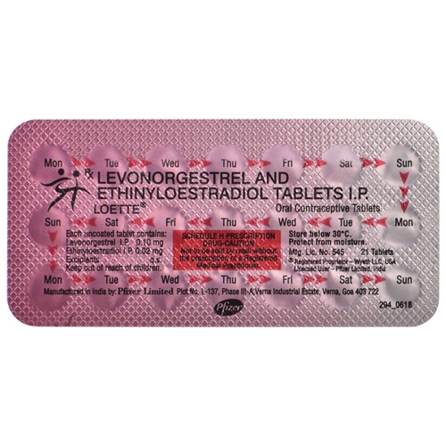 Loette low-dose birth control silver blister strip with tablet imprint
