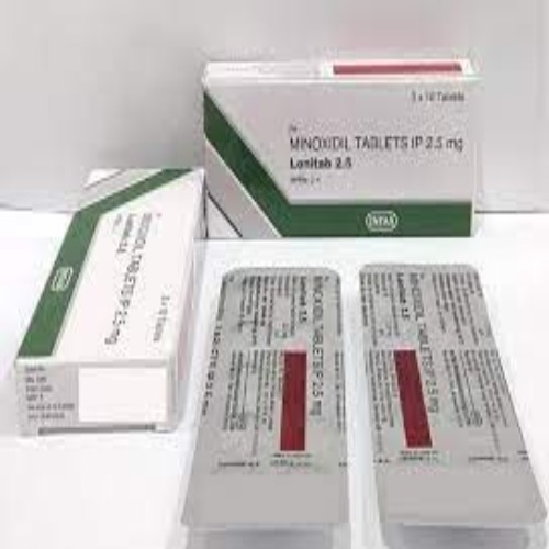 Lonitab 2.5mg (Minoxidil) full pack with multiple silver blister strips and carton
