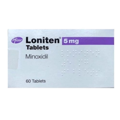 Loniten 5mg box, front view with product name and tablet count visible