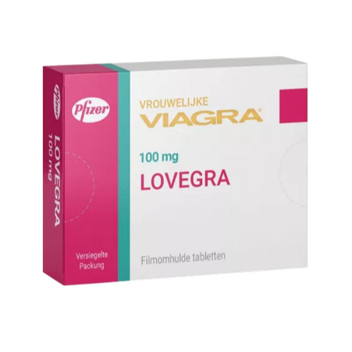 Lovegra 100mg box with blister strip, packaging and dosage identifiable