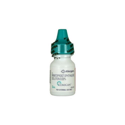 Lumigan RC Eye Drops 3ml white plastic dropper bottle with green cap, without outer box