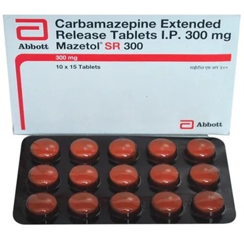 Mazetol SR 300 Abbott packaging with carbamazepine tablets, long-term controlled-release treatment for epilepsy and bipolar disorder, ZarvyPharm online pharmacy