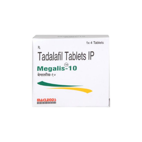 Megalis 10mg (Tadalafil) branded carton with dosage label and blister pack