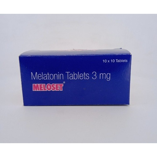 Meloset 3mg Melatonin tablets blue outer carton packaging