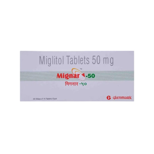 Mignar 50 tablets blister strip with front box packaging