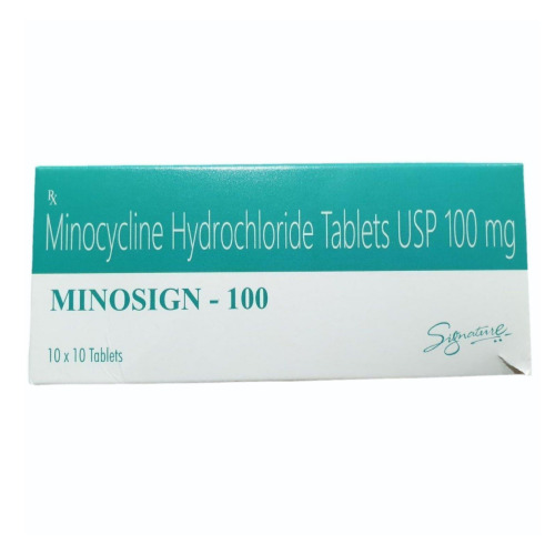 Minosign 100mg tablets blister strip close-up