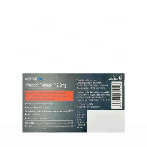 Mintop 2.5 30 tablets back side packaging