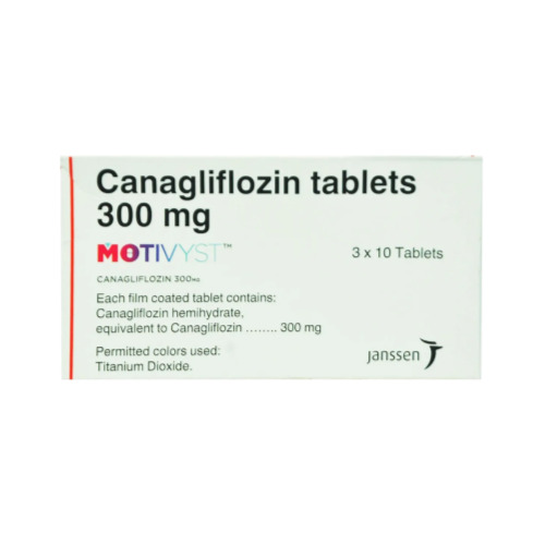 Motivyst 300mg front-facing package with label showing Canagliflozin 300mg clearly