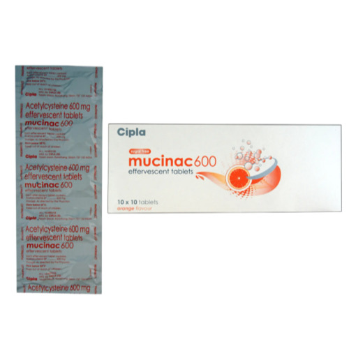 Mucidax 600 orange flavour effervescent back side packaging