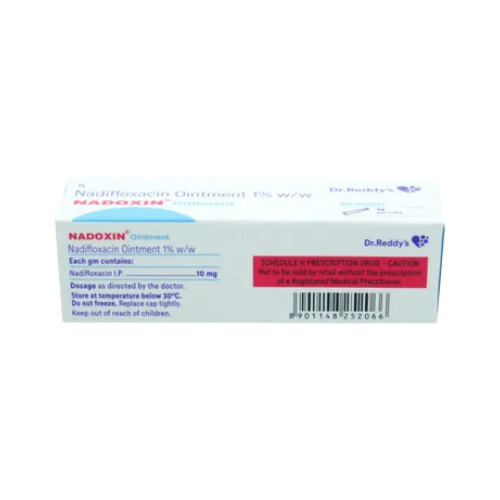 Nadoxin Ointment 5gm product box rear side showing barcode and details