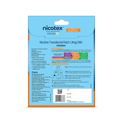 Nicotex 14mg Step 2 nicotine replacement patch product back label