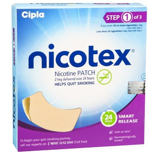 Nicotex 21mg Step 1 nicotine replacement patch box with product label