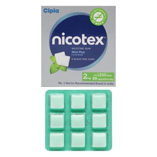Nicotex 2mg mint flavour blister pack with chewing gums and outer carton box