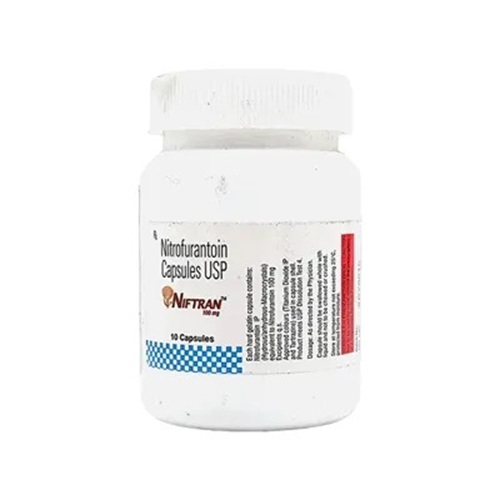 Niftran 100mg capsules small white bottle, Nitrofurantoin antibiotic for UTI treatment