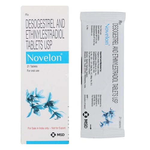Novelon Ethinyl Estradiol and Desogestrel blister strip with printed label