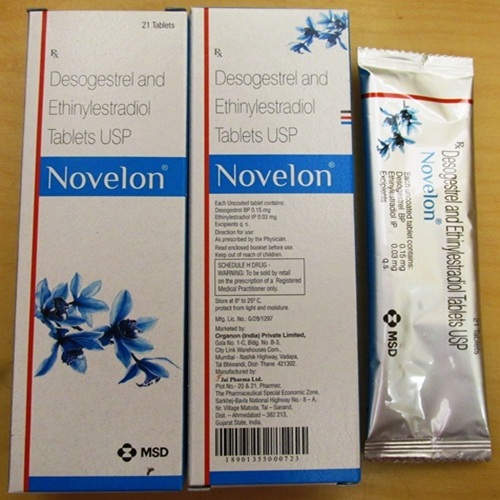 Novelon 21 tablets product box with leaflet and foil tablet strip