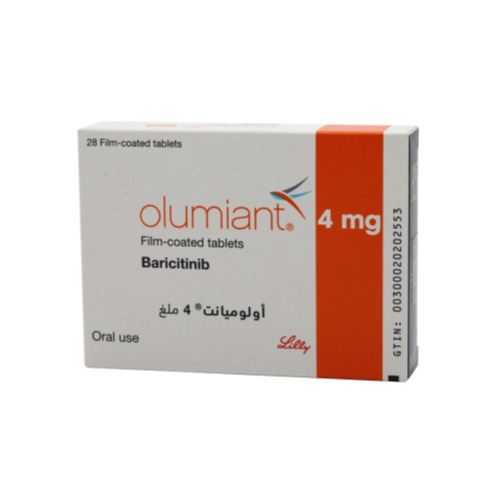 Olumiant 4mg (Baricitinib) Lilly branded carton with 28 tablets blister pack