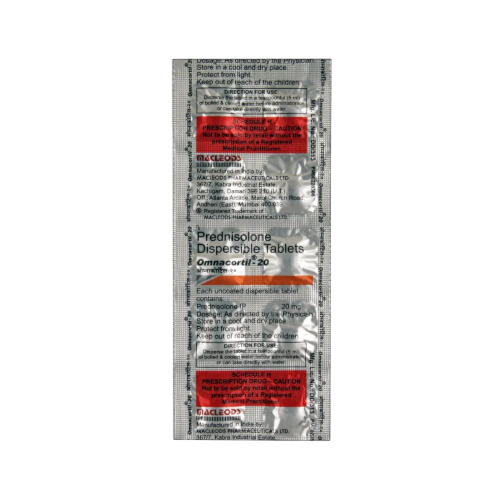 Omnacortil 20mg tablets blister strip close-up