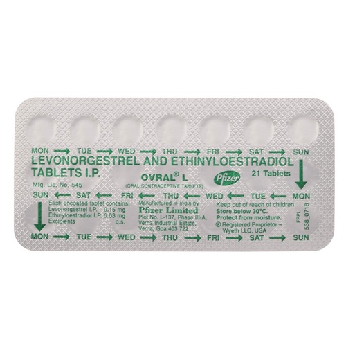 Ovral L 21 tablets silver blister pack levonorgestrel ethinyl estradiol contraception medicine online pharmacy