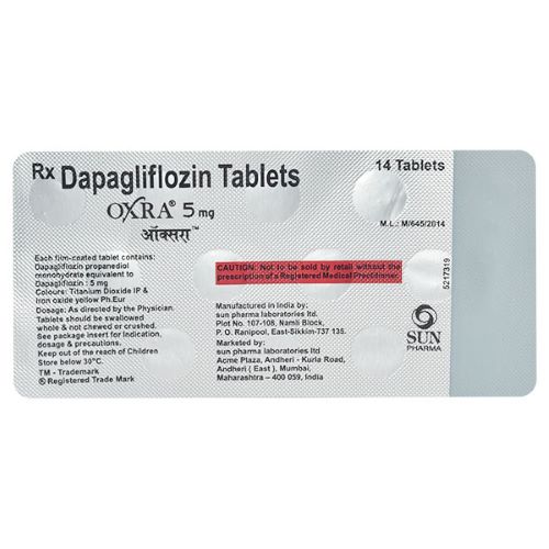 Oxra 5 blister strip close-up, tablets and printed label details visible