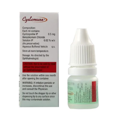 Cyclomune 0.05% Cyclosporine eye drop bottle back and box backside