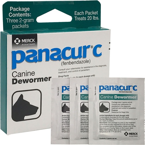 Panacur C Granules 22.2% (Fenbendazole) 2g canine dewormer multiple sachets with branded carton packaging for online pet pharmacy parasite prevention in dogs