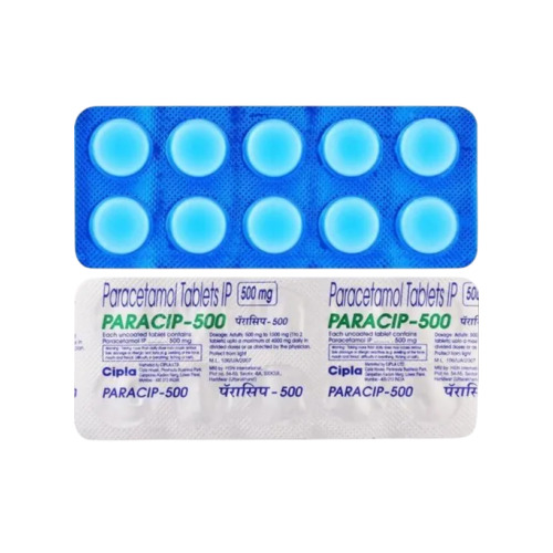 Paracip 500 tablets blister strip with blue tablets