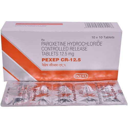 Pexep CR 12.5 silver blister packaging with paroxetine extended-release tablets, long-term SSRI therapy for mood stabilization and anxiety relief, ZarvyPharm online pharmacy