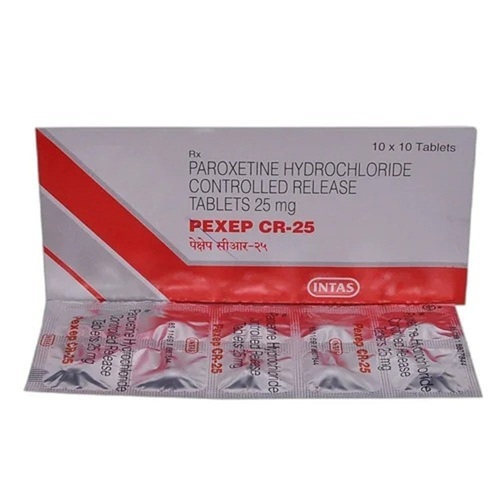 Pexep CR 25 silver blister packaging with paroxetine extended-release tablets, long-term SSRI therapy for mood stabilization and anxiety relief, ZarvyPharm online pharmacy