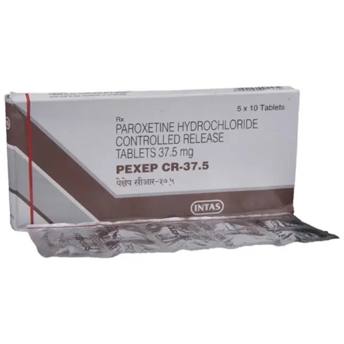 Pexep CR 37.5 silver blister packaging with paroxetine extended-release tablets, long-term SSRI therapy for mood stabilization and anxiety management, ZarvyPharm online pharmacy