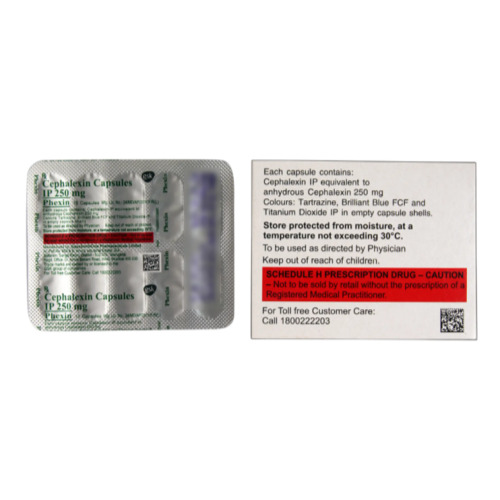 Phexin 250 capsules blister strip close-up