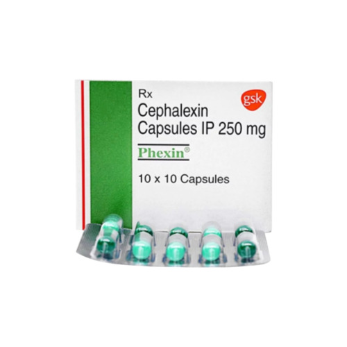 Phexin 250 capsules multiple blister strips with carton packaging