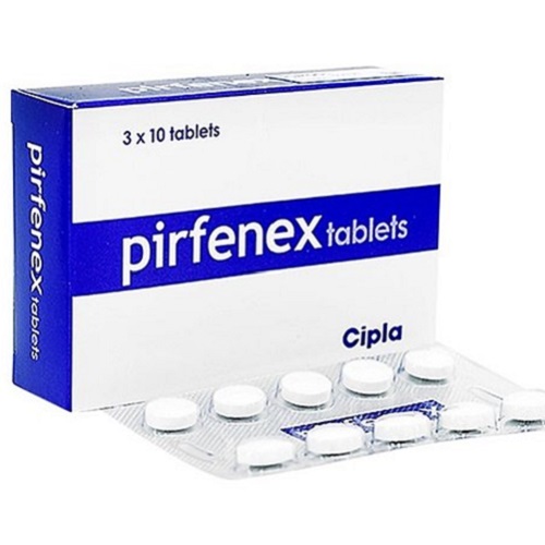 Pirfenex 200 (Pirfenidone 200mg) Cipla box packaging with blister strip of white tablets